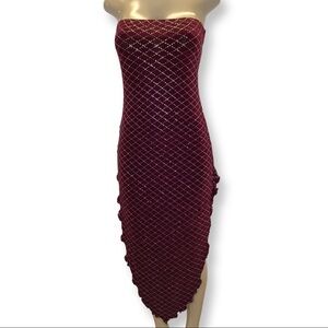 Zuliana Size S/M Strapless Sparkling Lettuce Trim Dress. Made in USA. New